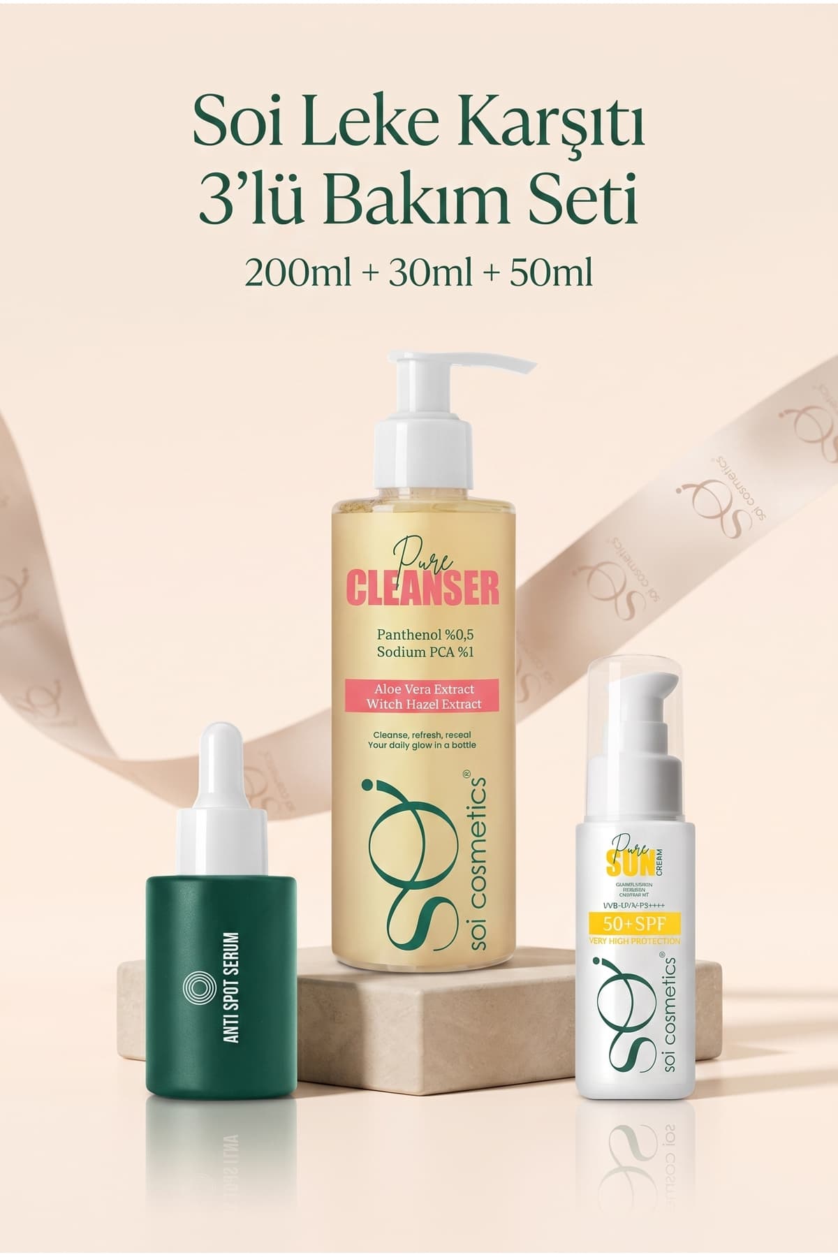Leke Karşıtı 3'lü Bakım Seti - Yüz Temizleyici, Niacinamide Serum & SPF 50+ Güneş Kremi