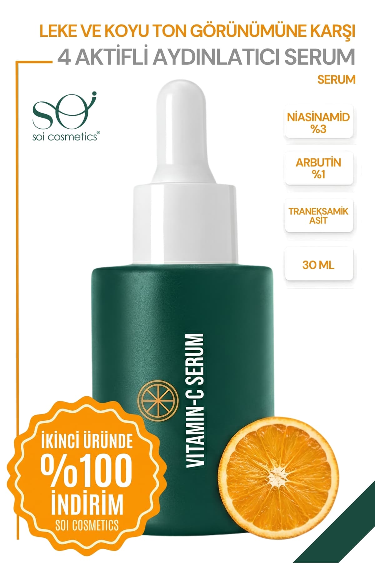 Soi C Vitamini Serum + SPF 50+ Güneş Kremi Seti - Niasinamid Arbutin Aydınlatıcı Serum ve Centellalı Güneş Koruyucu 2'li Set 30ml 50ml