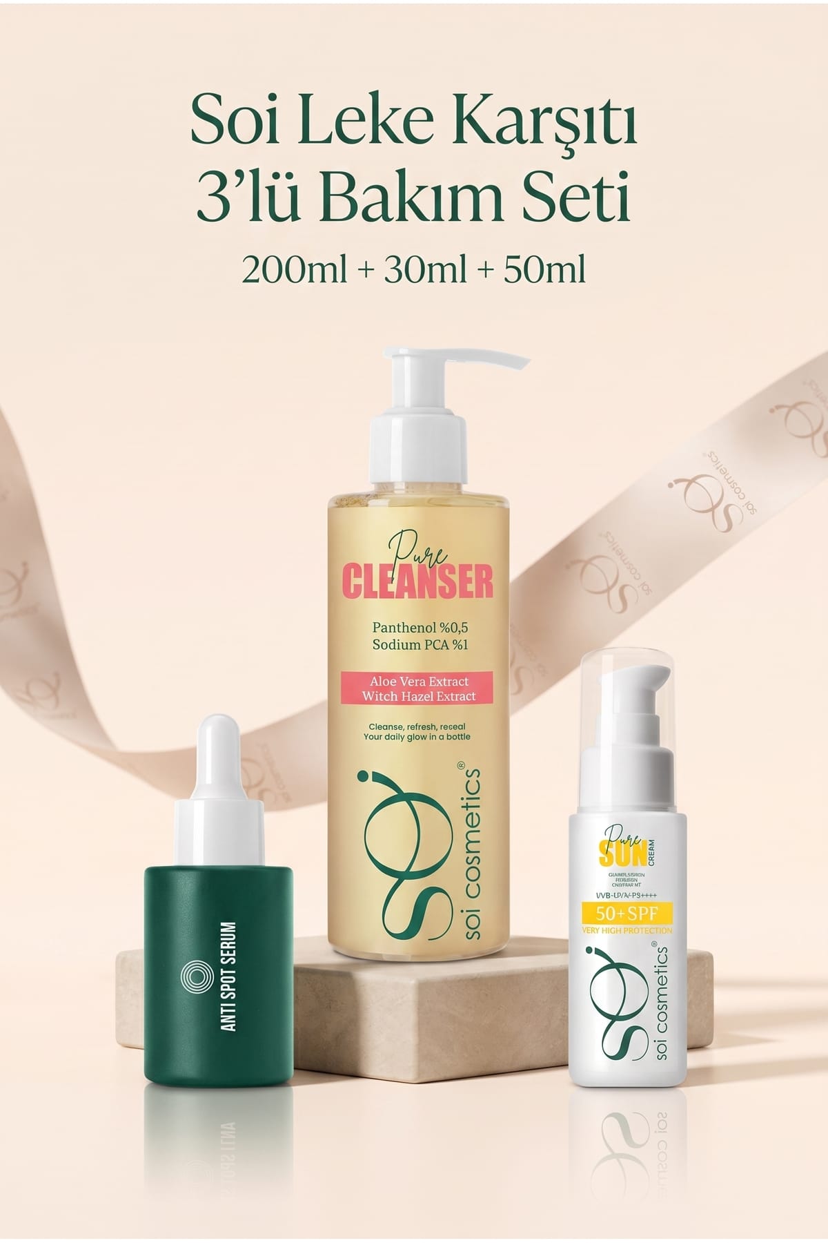 Leke Karşıtı 3'lü Bakım Seti - Yüz Temizleyici, Niacinamide Serum & SPF 50+ Güneş Kremi