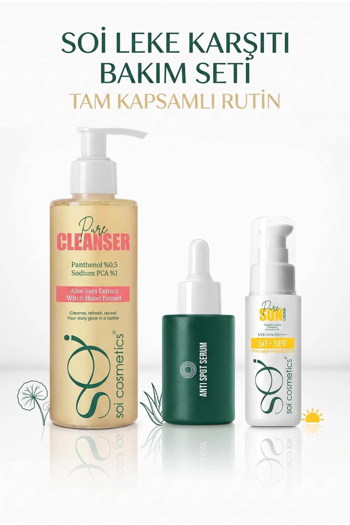 Leke Karşıtı 3'lü Bakım Seti - Yüz Temizleyici, Niacinamide Serum & SPF 50+ Güneş Kremi